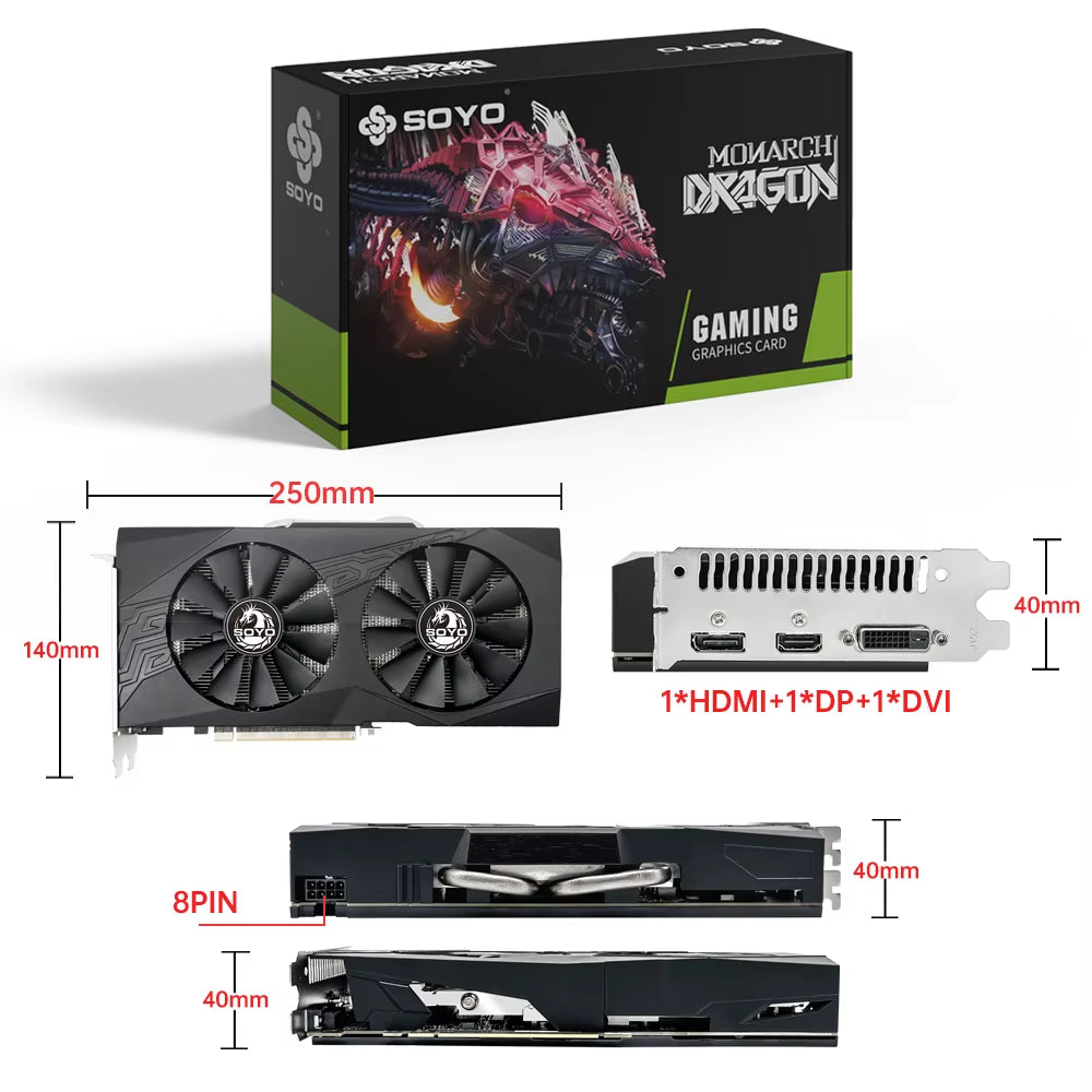 Original Radeon RX580 8G Graphics Cards GDDR5 Memory Video Gaming Card Pcie3.0X16 HDMI DP DVI for Desktop Computer AMD