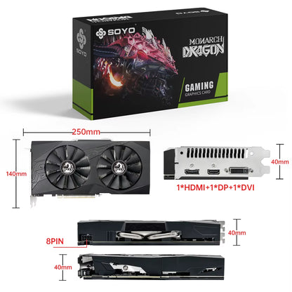 Original Radeon RX580 8G Graphics Cards GDDR5 Memory Video Gaming Card Pcie3.0X16 HDMI DP DVI for Desktop Computer AMD