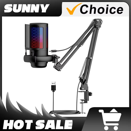 Gaming USB Microphone Usb Computer Desktop Microphone RGB E-Sports Game Conversation Voice Recording Condenser Microphone