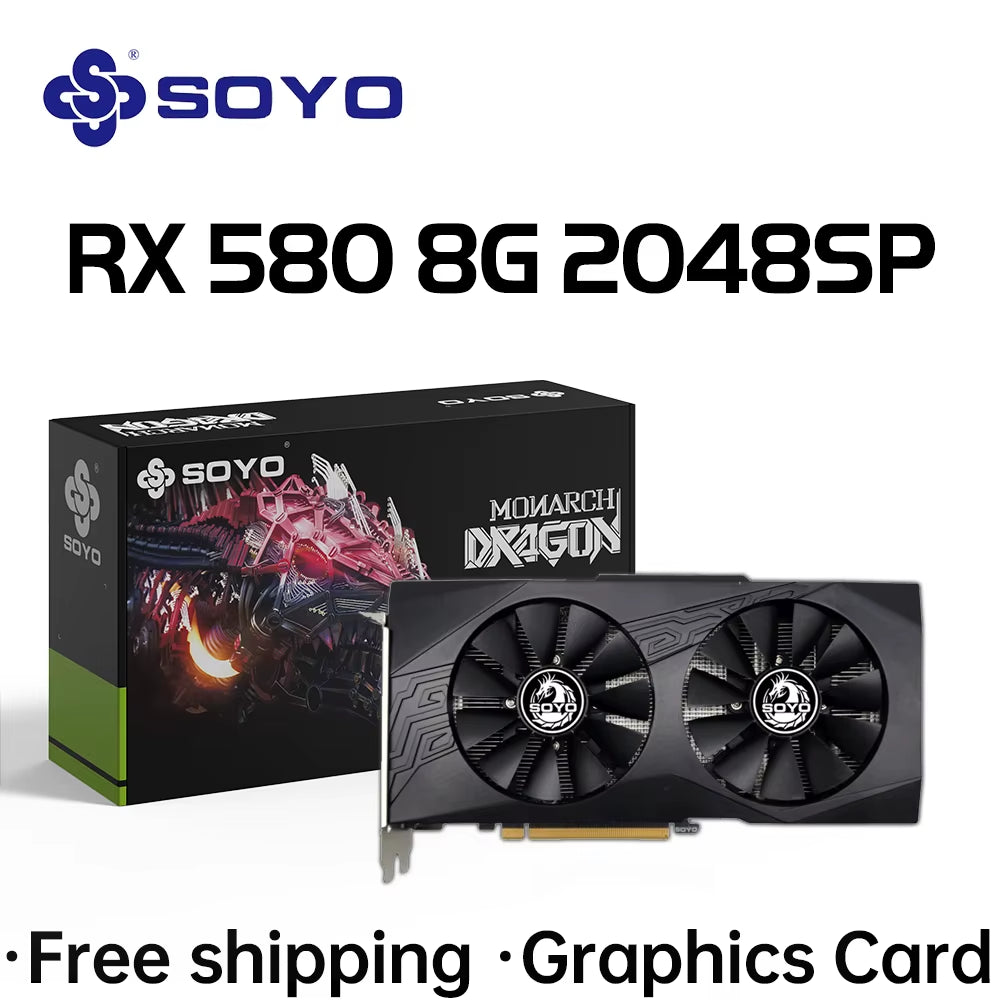 Original Radeon RX580 8G Graphics Cards GDDR5 Memory Video Gaming Card Pcie3.0X16 HDMI DP DVI for Desktop Computer AMD