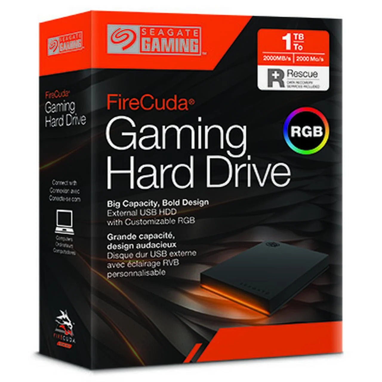 Firecuda Gaming 1TB External USB 3.2 Gen 1 Hard Drive with RGB LED Lighting (STKL1000400)