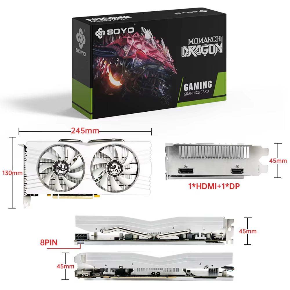 Original Radeon RX580 8G Graphics Cards GDDR5 Memory Video Gaming Card Pcie3.0X16 HDMI DP DVI for Desktop Computer AMD