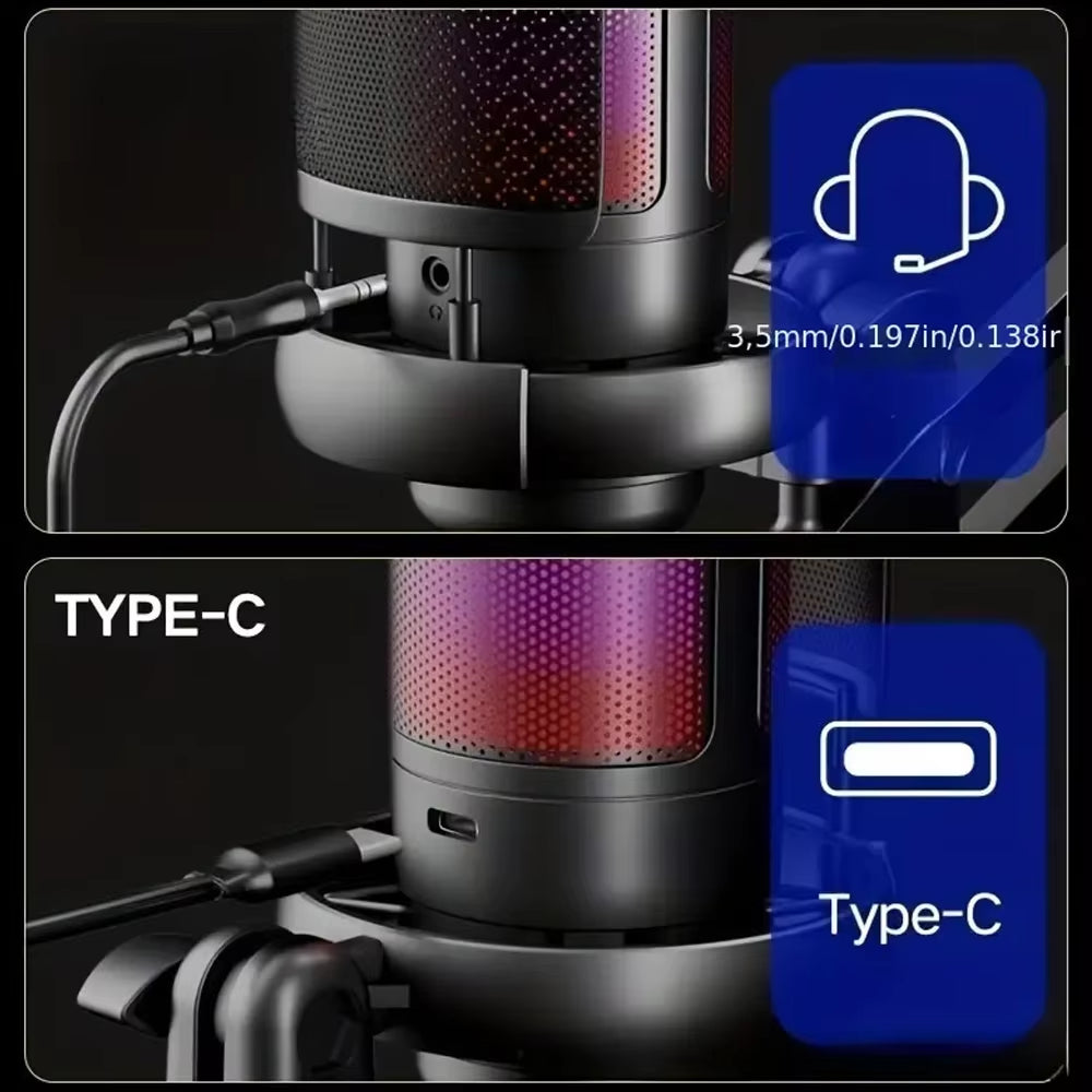 Gaming USB Microphone Usb Computer Desktop Microphone RGB E-Sports Game Conversation Voice Recording Condenser Microphone