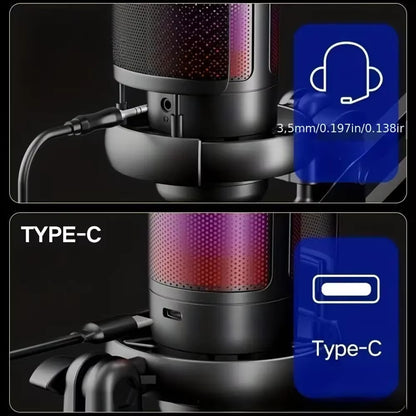 Gaming USB Microphone Usb Computer Desktop Microphone RGB E-Sports Game Conversation Voice Recording Condenser Microphone
