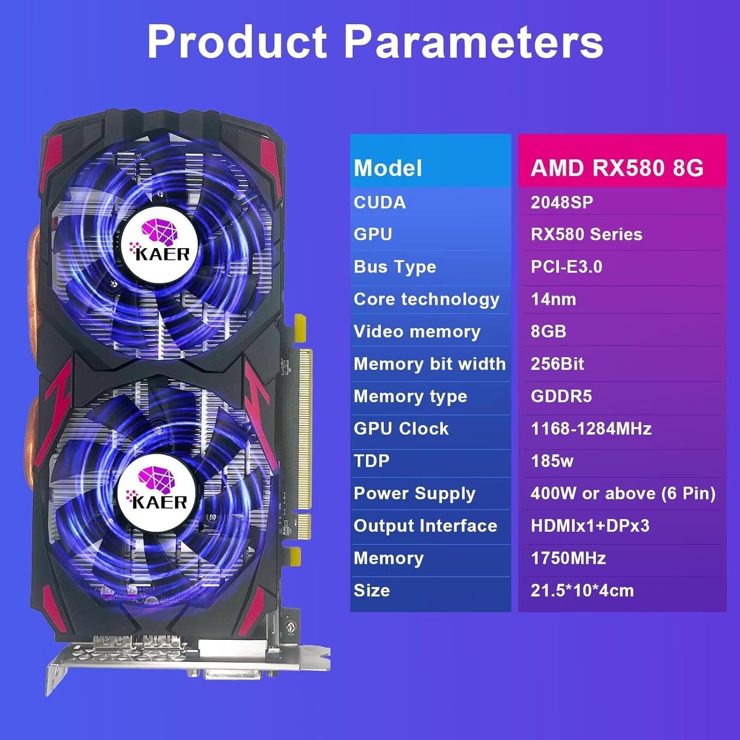 AMD Radeon RX 580 Graphics Card, 8GB, GDDR5, 256 Bit, Directx 12, PCI Express 3.0, DP/HDMI/DVI-D, Desktop Gaming Video Card, Computer GPU…